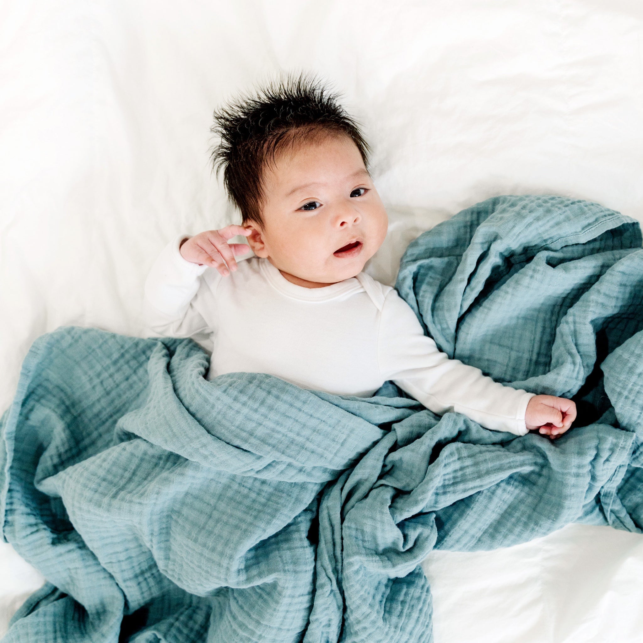 Organic Cotton Muslin Swaddle Blanket - Blue Spruce