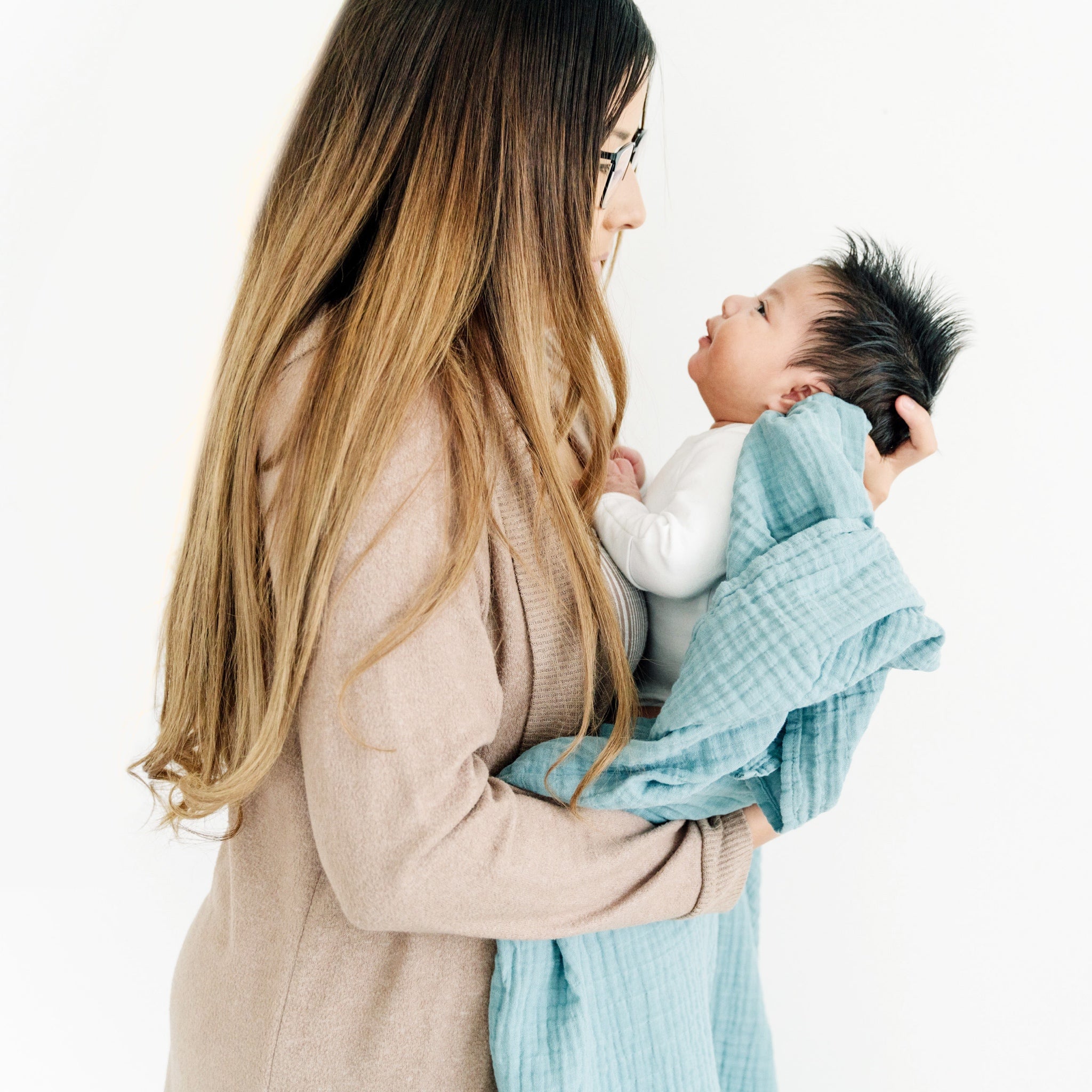 Organic Cotton Muslin Swaddle Blanket - Blue Spruce
