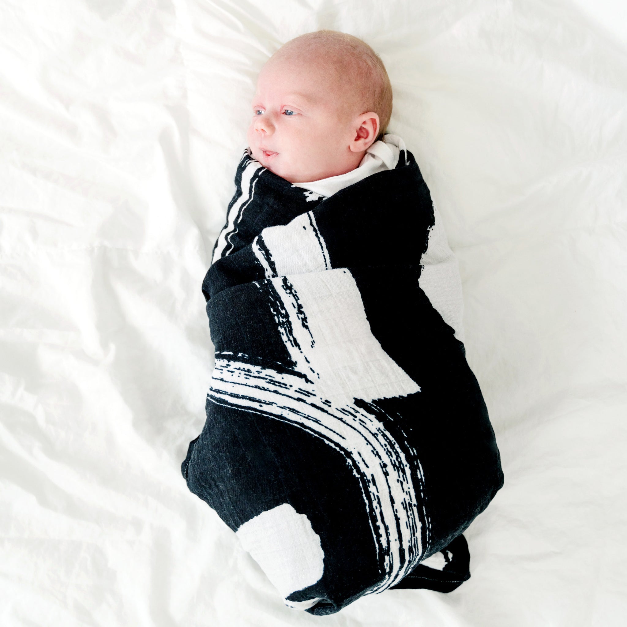 Organic Cotton Muslin Swaddle Blanket - Brush Stroke
