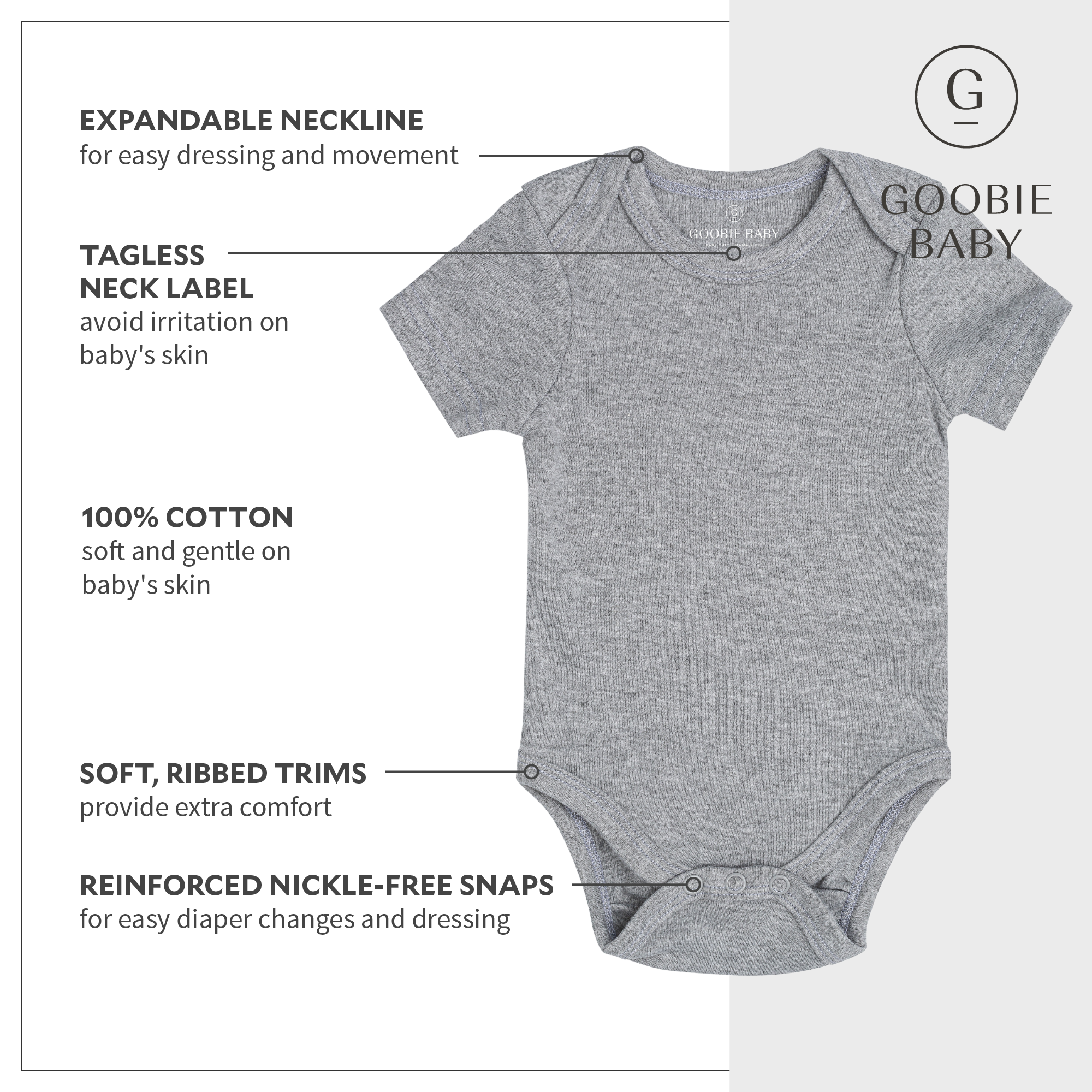 Short Sleeve Classic Bodysuits - Heather Gray