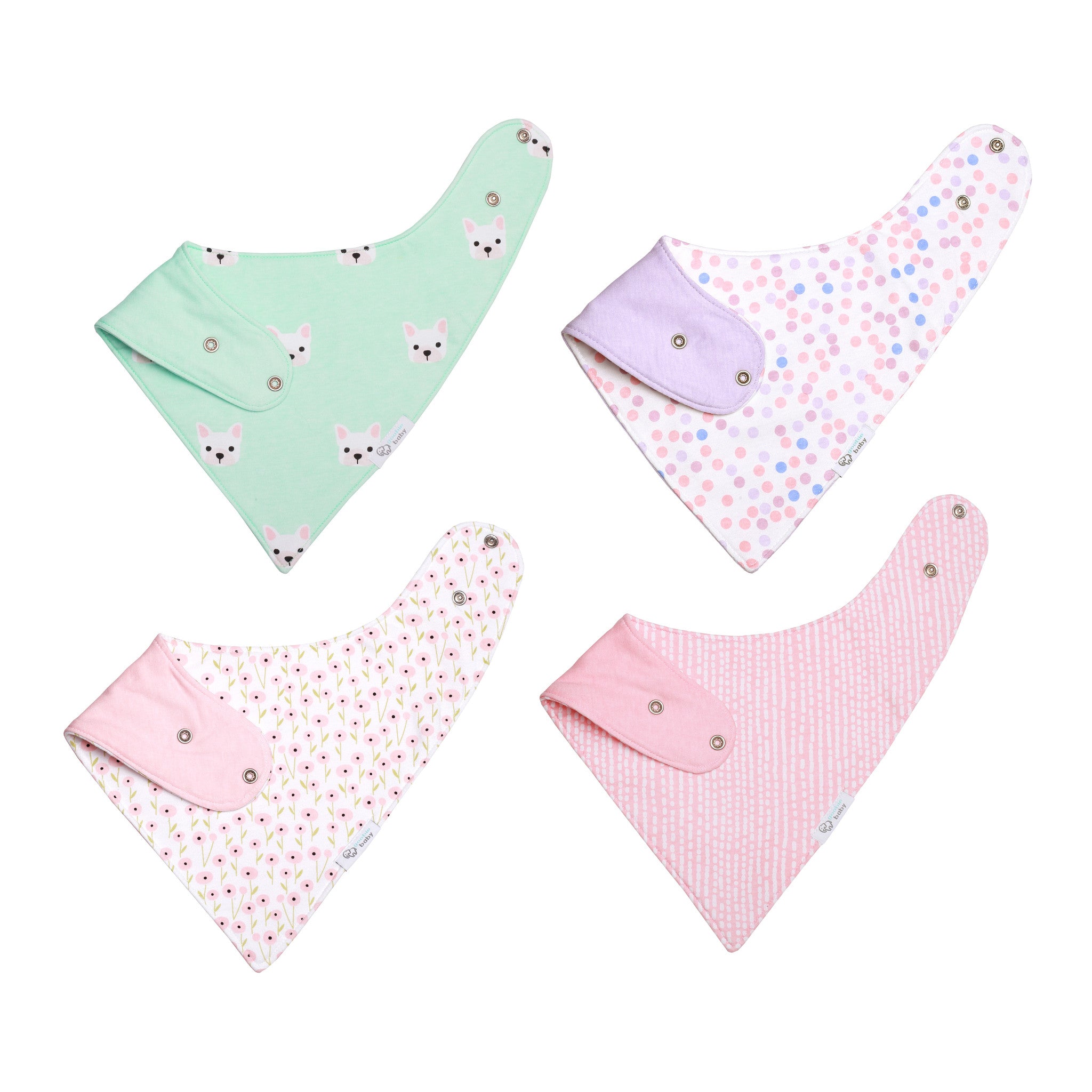 Reversible & Waterproof Cotton Bandana Bibs - Mint/Pink Puppy