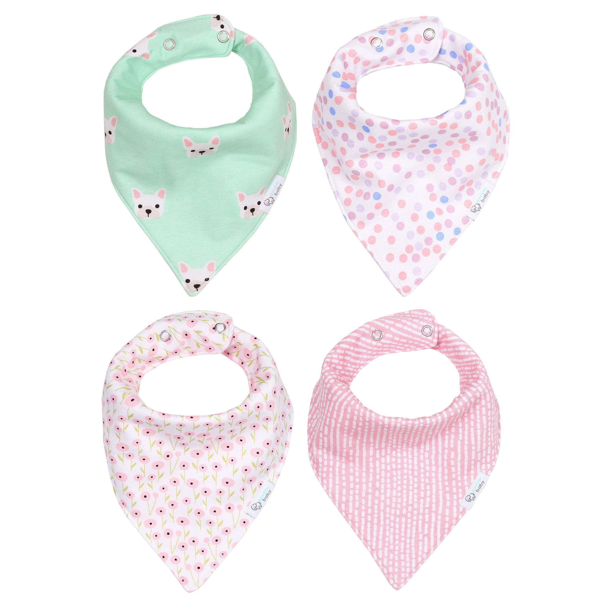 Reversible & Waterproof Cotton Bandana Bibs - Mint/Pink Puppy