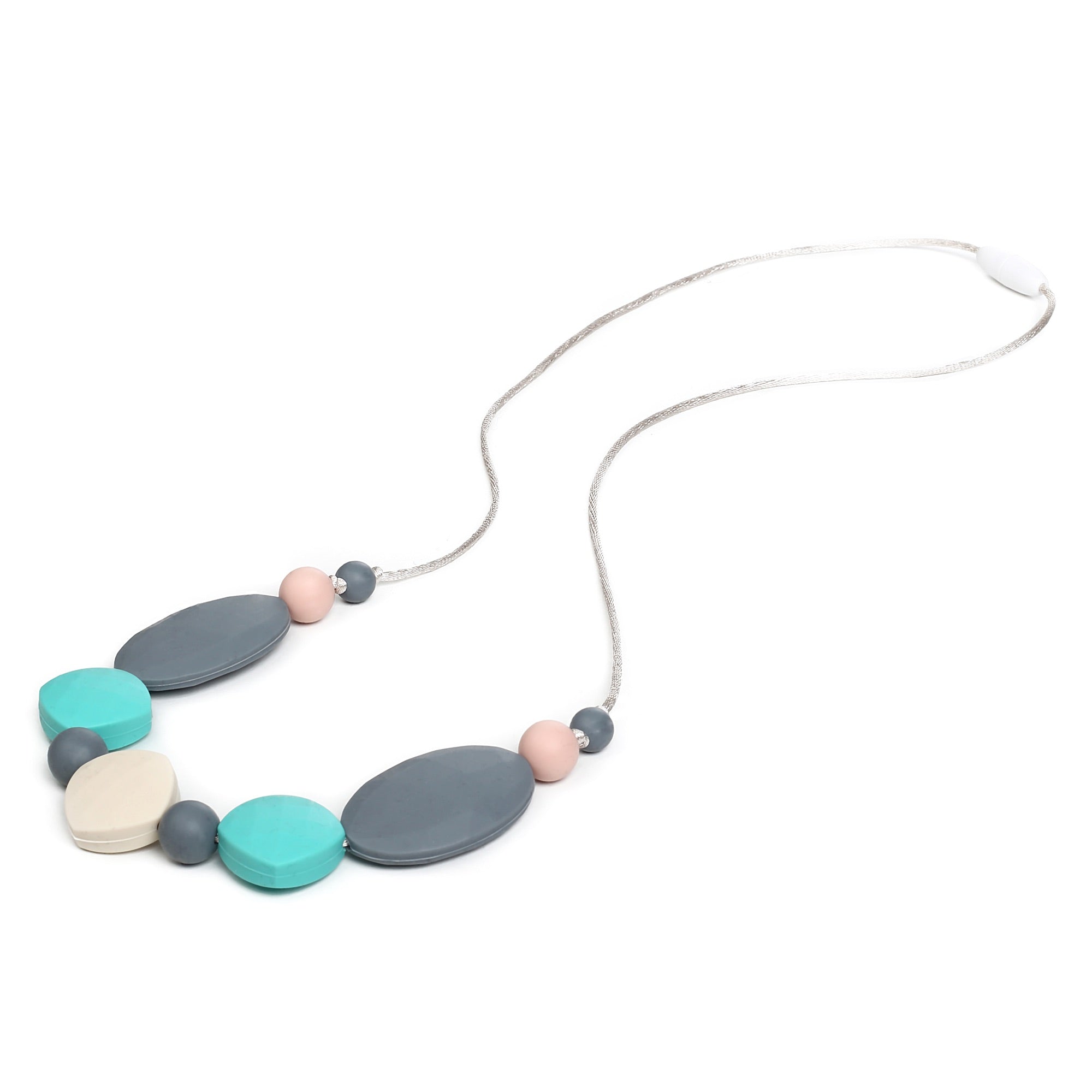 Luna Teething Necklace - Turquoise/Gray/Peach/Cream