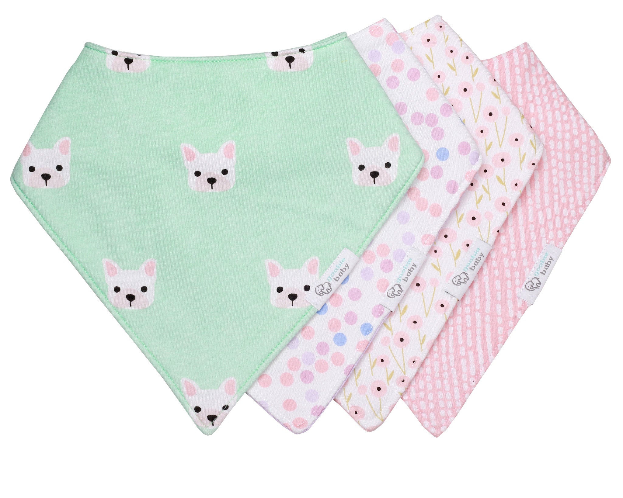 Reversible & Waterproof Cotton Bandana Bibs - Mint/Pink Puppy