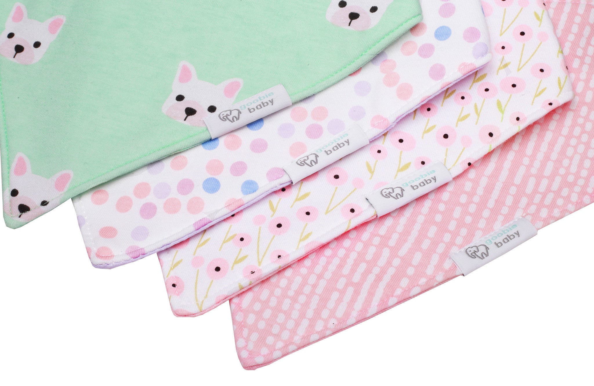 Reversible & Waterproof Cotton Bandana Bibs - Mint/Pink Puppy