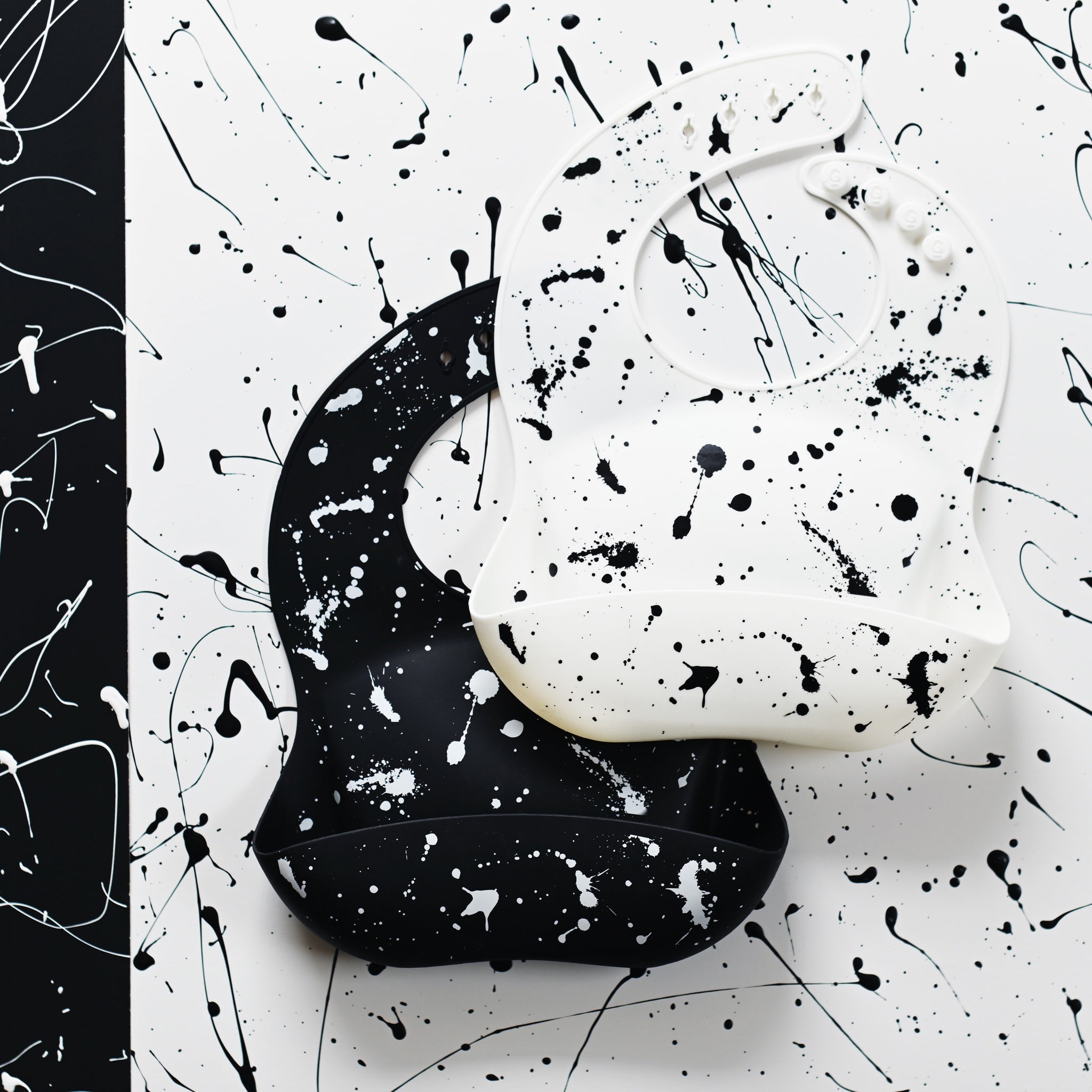 Silicone Baby Bib - Paint Splatter on White