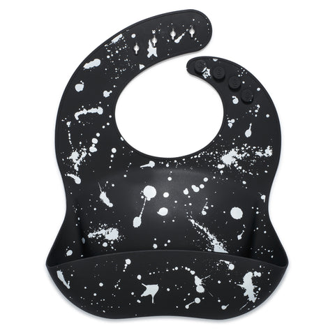 Silicone Baby Bib - Paint Splatter on Black