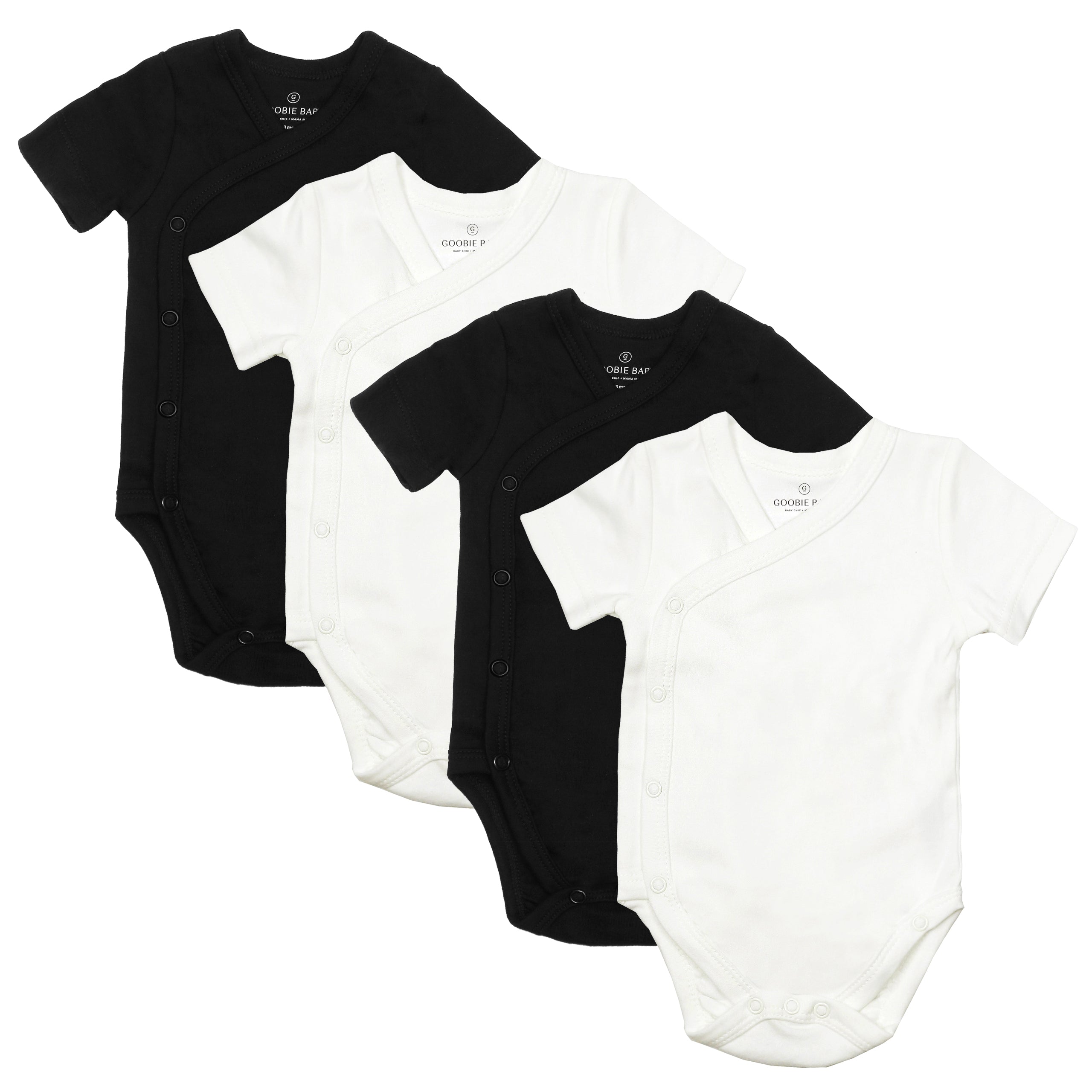 Short Sleeve Kimono Bodysuit Set- Black/White