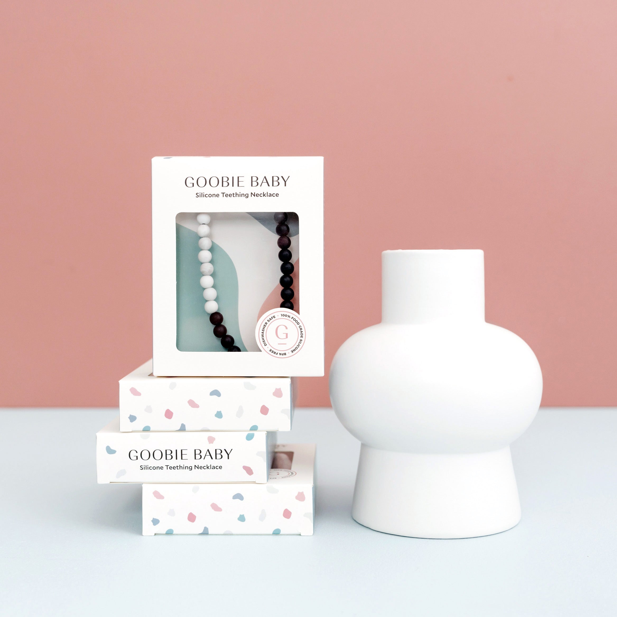 Luna Teething Necklace - Turquoise/Gray/Peach/Cream