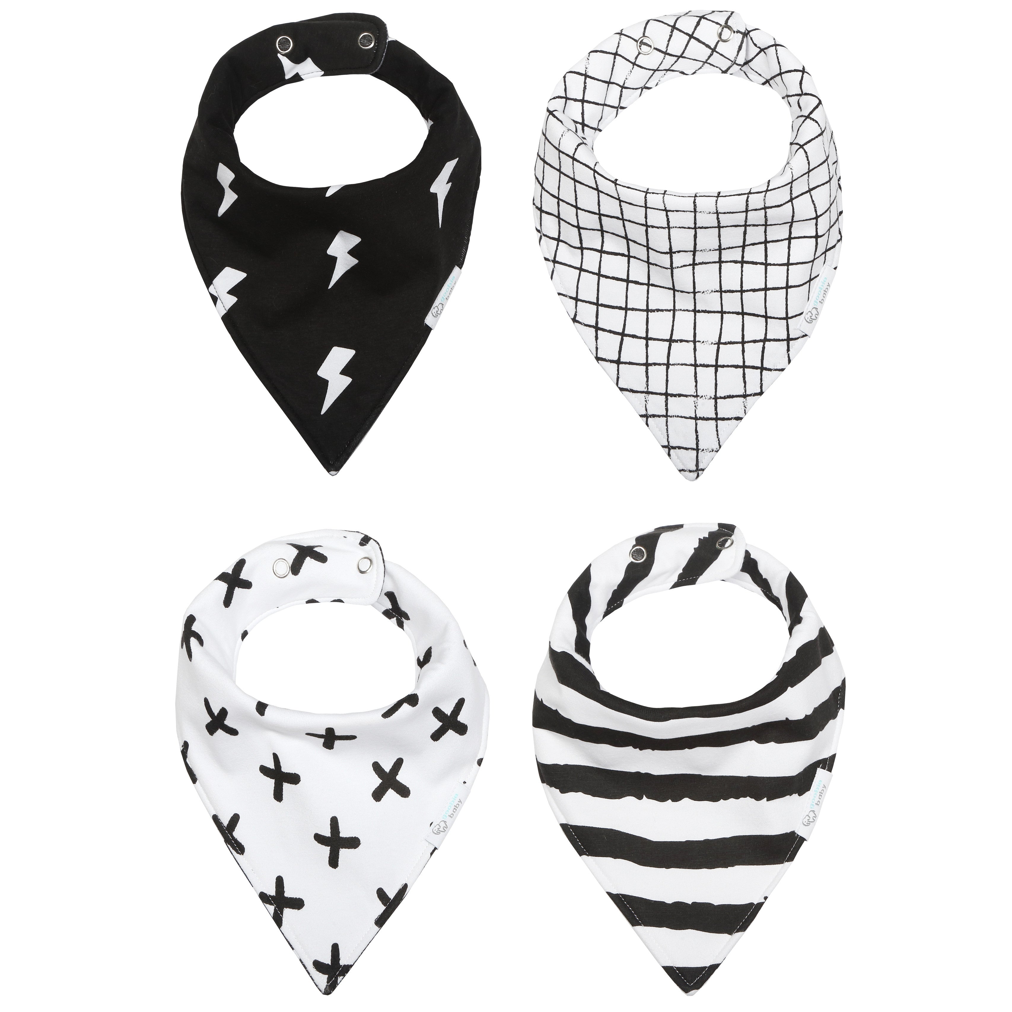 Reversible & Waterproof Cotton Bandana Bibs - Black/White Monochrome