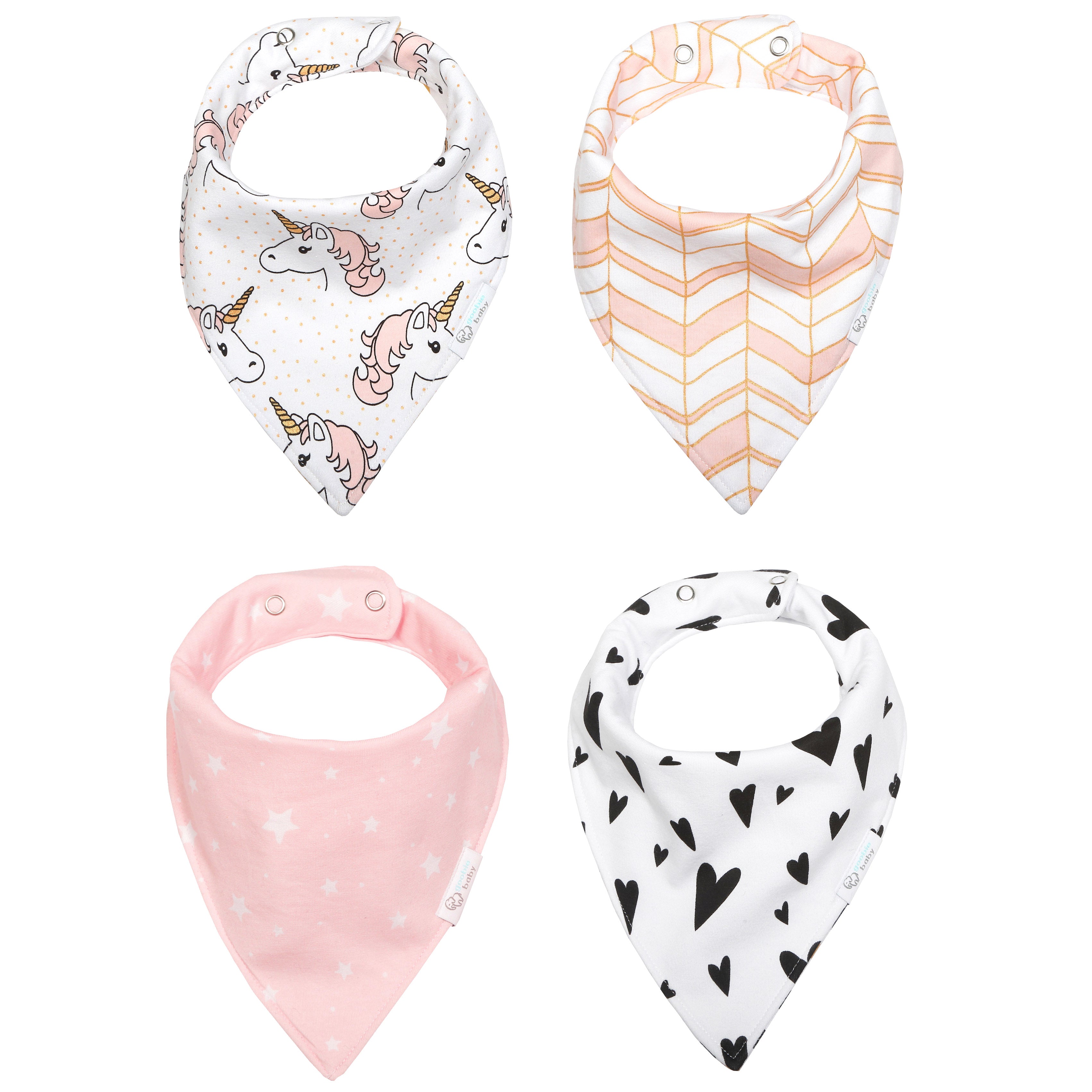 Reversible & Waterproof Cotton Bandana Bibs - Pink/Gold Unicorn