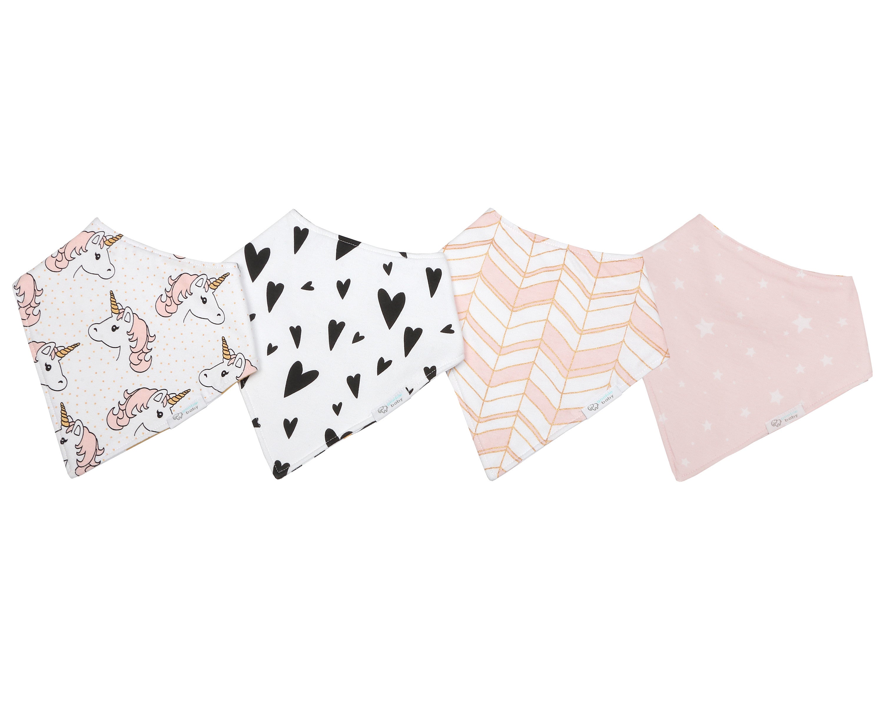 Reversible & Waterproof Cotton Bandana Bibs - Pink/Gold Unicorn