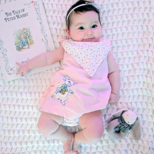 Reversible & Waterproof Cotton Bandana Bibs - Mint/Pink Puppy