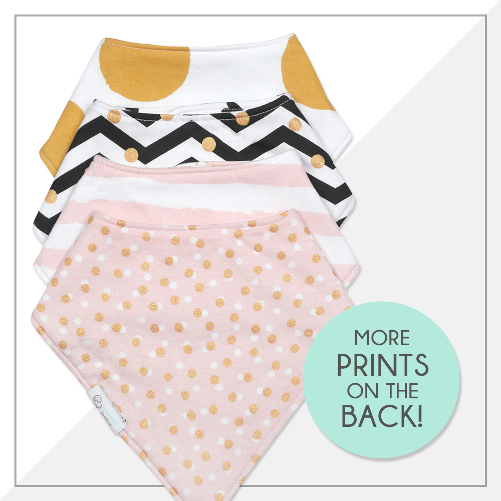 Reversible & Waterproof Cotton Bandana Bibs - Pink/Gold Unicorn