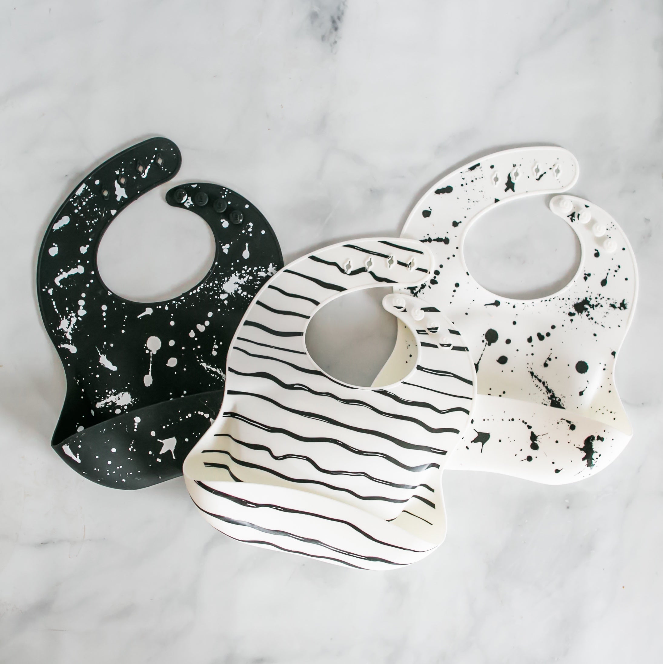 Silicone Baby Bib - Paint Splatter on Black