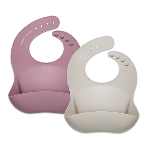 Silicone Baby Bib Set - Sand/Mauve