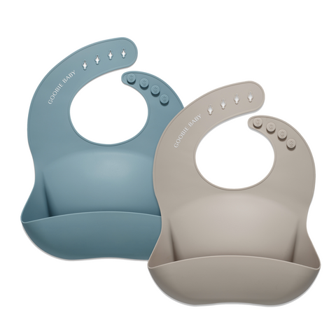 Silicone Baby Bib Set - Taupe/Blue Spruce