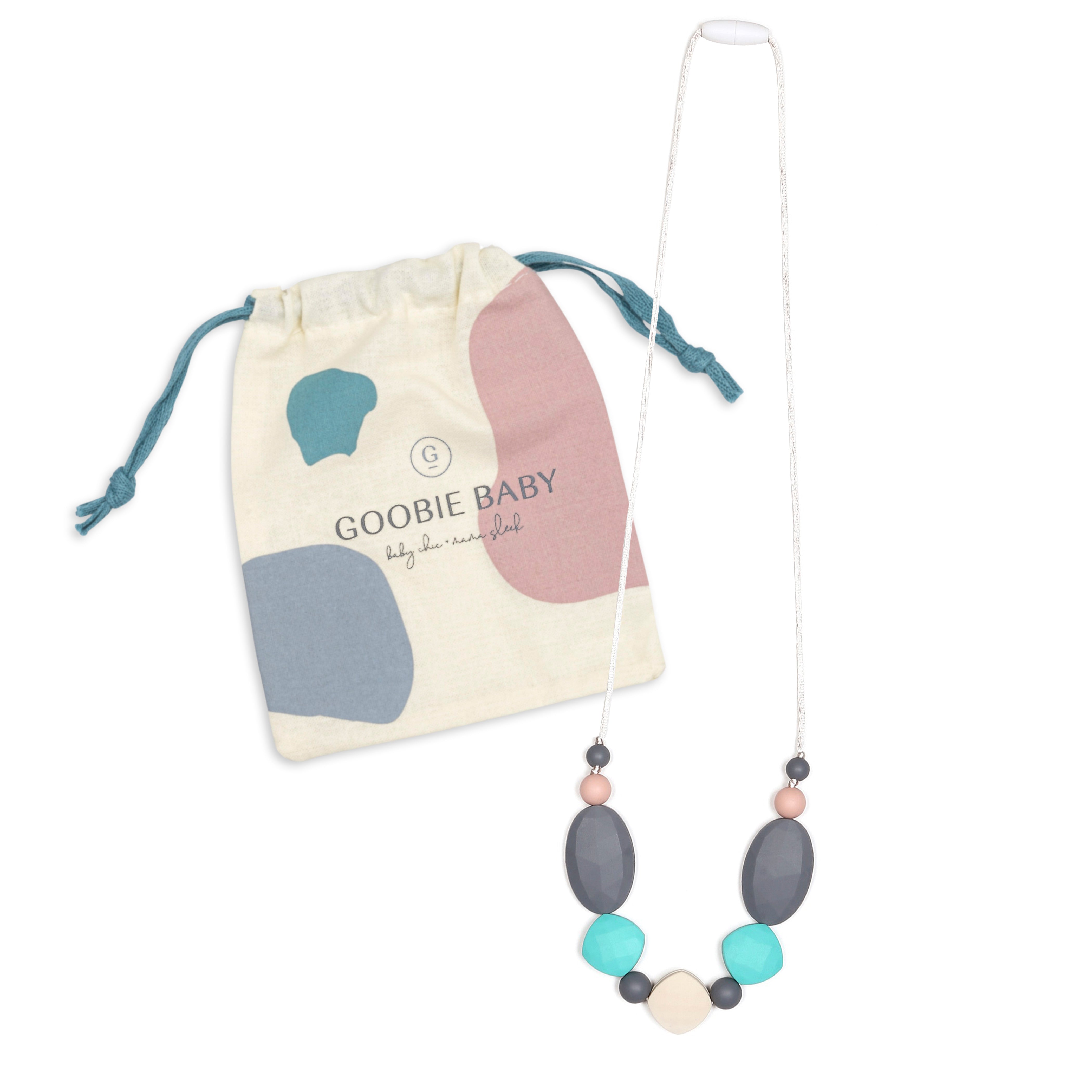 Luna Teething Necklace - Turquoise/Gray/Peach/Cream