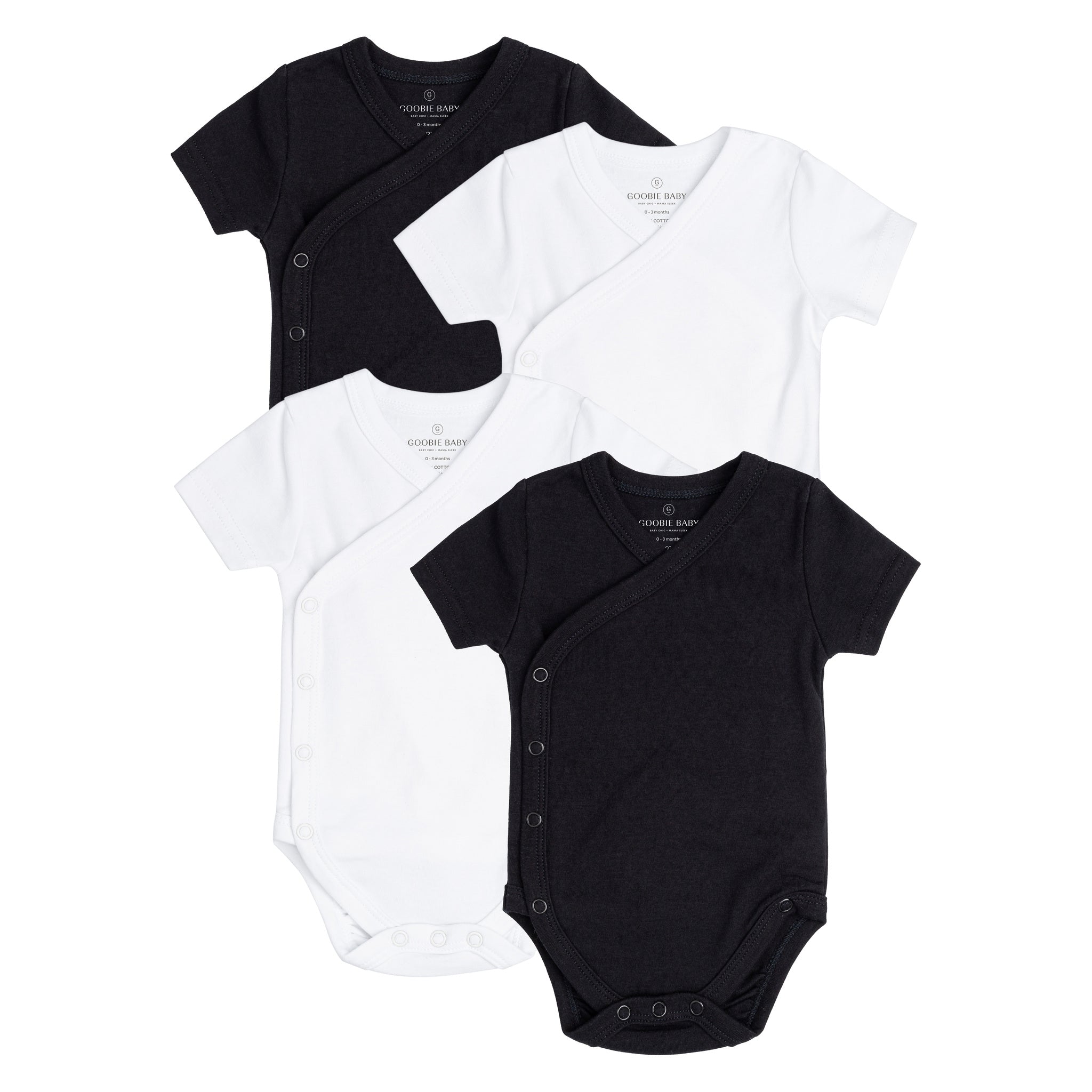 Short Sleeve Kimono Side Snap Bodysuit Set - Black/White – Goobie Baby