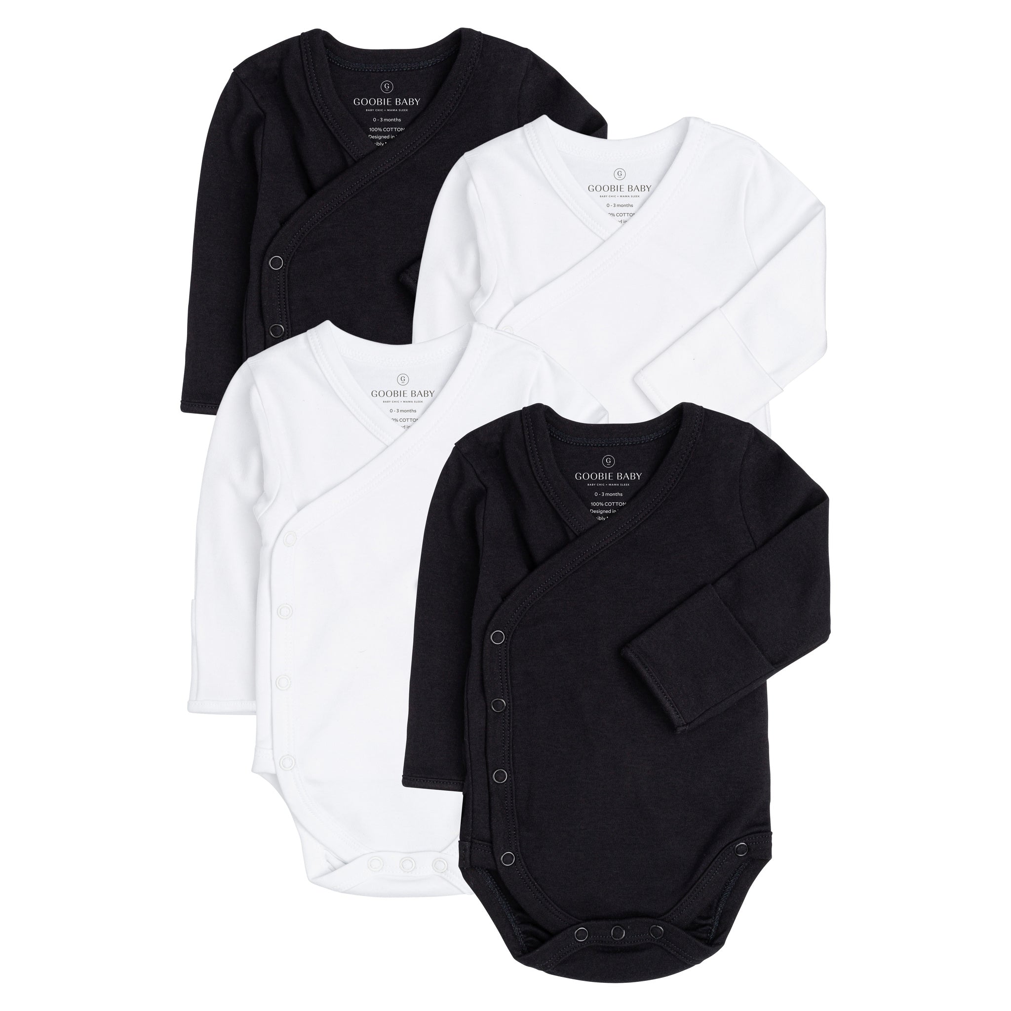Long Sleeve Kimono Bodysuit Set - Black/White