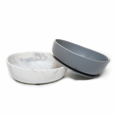 Silicone Baby Bowl Set - Blue & Marble