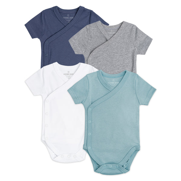 Short Sleeve Kimono Bodysuit Set - Blue Combo