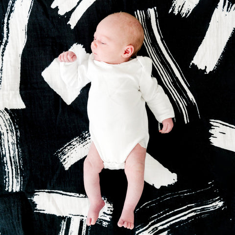 Organic Cotton Muslin Swaddle Blanket - Brush Stroke