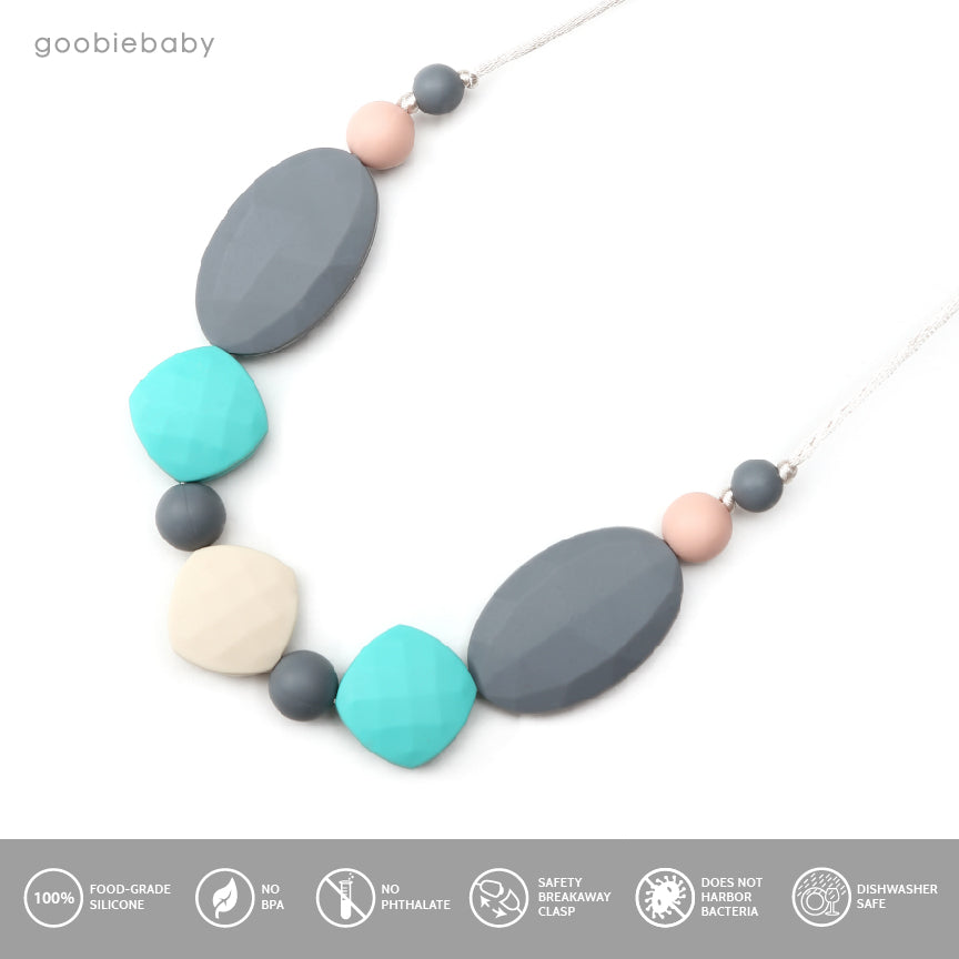 Luna Teething Necklace - Turquoise/Gray/Peach/Cream