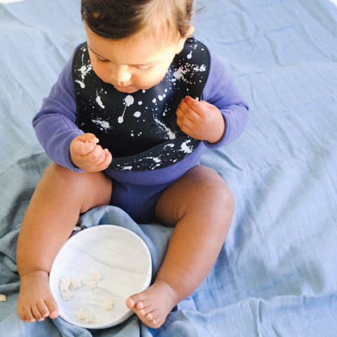 Silicone Baby Bib - Paint Splatter on Black