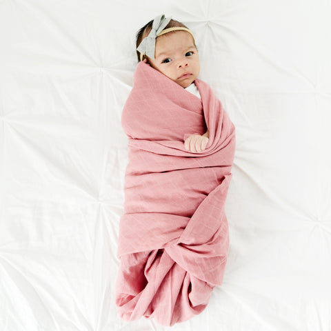 Organic Cotton Muslin Swaddle Blanket - Rose