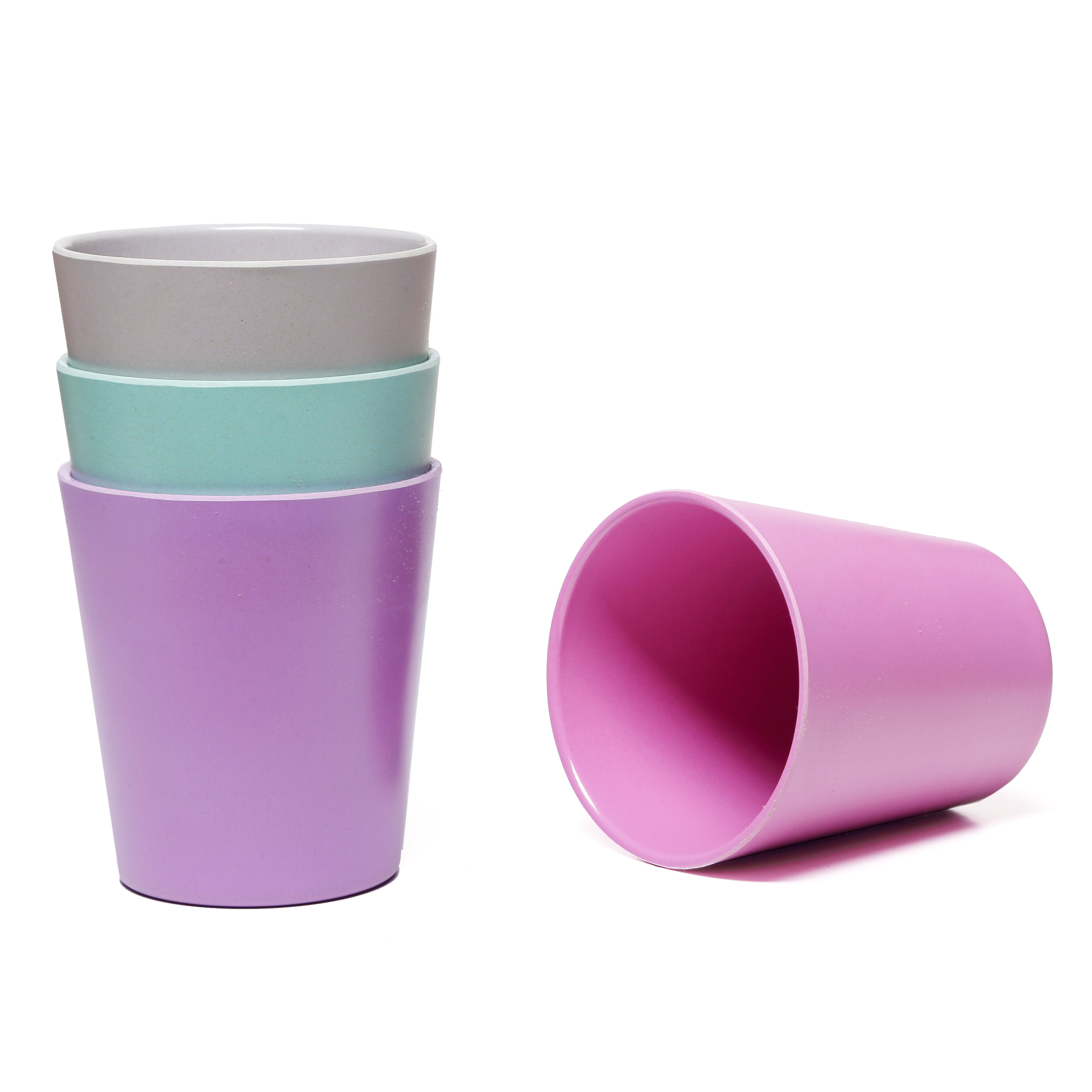 Bamboo Dinnerware Cups for Kids - Whimsy (Pink / Purple / Mint / Gray) –  Goobie Baby